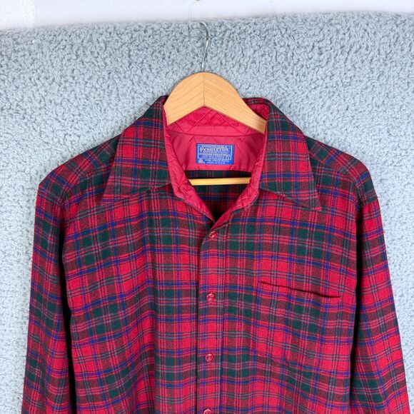 Vintage Pendleton Red Plaid Wool Flannel Shirt Men’s Large USA Made - Picture 6 of 8